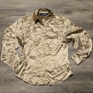 Alexander Campbell Light Bronze Button-up Satin Blouse I Don't Have A Size Small